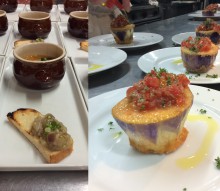 19年7月/前菜:
フィレンツェナスの前菜。ナスのタルタル、夏野菜のスープ、ナスのシュニッツェル。
三輪亭では夏の定番です!!
